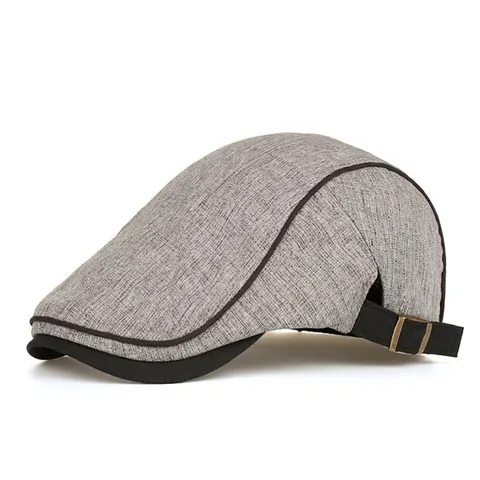 Gorra Plana de Lana Vintage para Hombre Sombrero Newsboy a Rayas Con Hebilla Lateral Ajustable Boina Casual