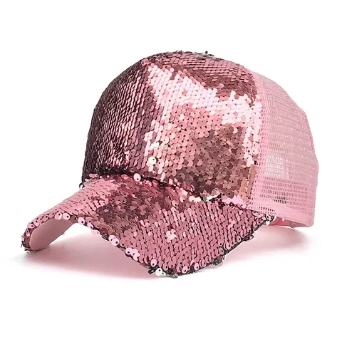 Gorra de Béisbol de Malla con Lentejuelas para Mujer Gorra Trucker Brillante Ajustable Transpirable para Fiesta Exterior