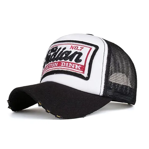 Casquette de Camionneur Vintage Avec Patch Brodé Indian NO.7 Visière Effilochée Casquette de Baseball en Maille Respirante