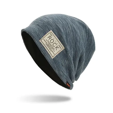 Gorro Slouchy de Punto Unisex Doble Capa Cálido Mezcla de Algodón Jaspeado Con Etiqueta Rock para Hombre Mujer