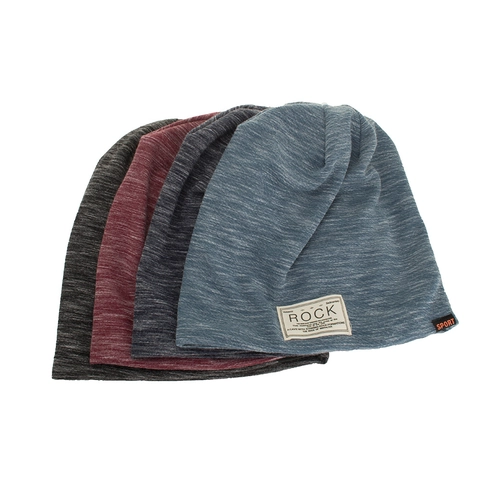 Gorro Slouchy de Punto Unisex Doble Capa Cálido Mezcla de Algodón Jaspeado Con Etiqueta Rock para Hombre Mujer