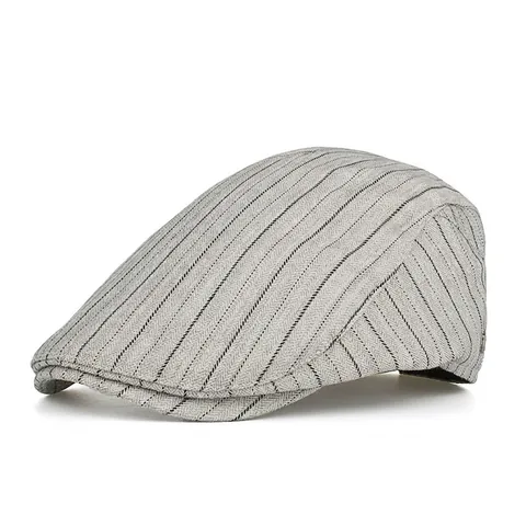 Men's Vintage Herringbone Newsboy Cap Striped Cotton Blend Flat Hat Retro British Style Beret Driving Gatsby Ivy Hat