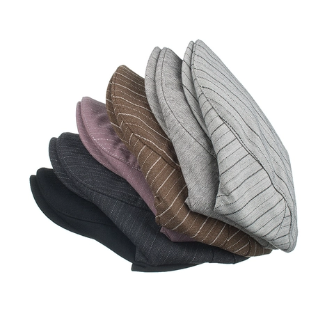 Men's Vintage Herringbone Newsboy Cap Striped Cotton Blend Flat Hat Retro British Style Beret Driving Gatsby Ivy Hat