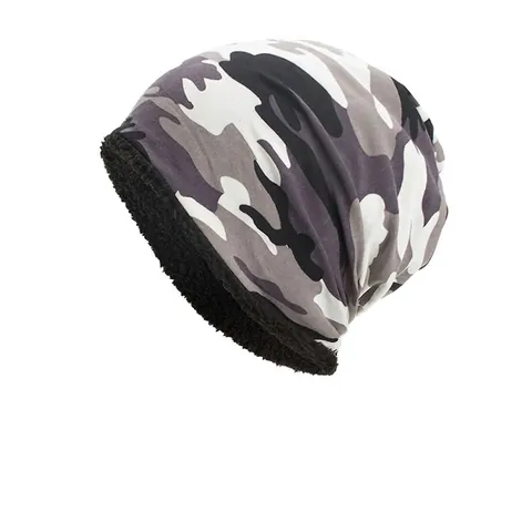 Bonnet Camouflage Doublé de Polaire Hiver Chaud Bonnet en Tricot Slouchy Pour Protection Contre le Froid Unisexe