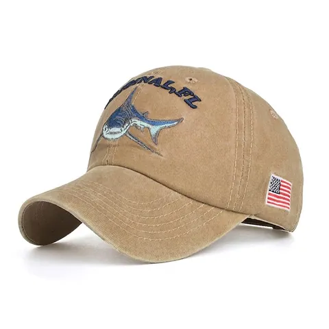 Berretto da Baseball Vintage in Cotone Lavato Per Uomo Donna Con Ricamo Squalo Patch Bandiera Americana Cappello Sole Regolabile