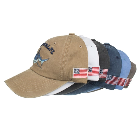 Berretto da Baseball Vintage in Cotone Lavato Per Uomo Donna Con Ricamo Squalo Patch Bandiera Americana Cappello Sole Regolabile