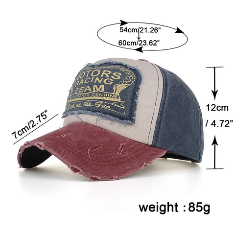 Vintage Distressed Color Block Patchwork Baseball Cap Motors Racing Team Embroidered Cotton Sun Hat For Men Women