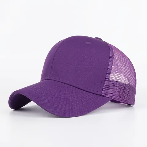 Adjustable Mesh Baseball Cap Cotton Polyester Breathable Trucker Hat Solid Color Sun Shade Outdoor Sports Unisex Hat