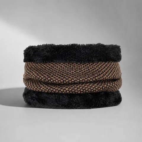 Winter Warm Knit Fleece Lined Neck Warmer For Men Women Solid Geometric Pattern Outdoor Thermal Circle Scarf Neck Gaiter