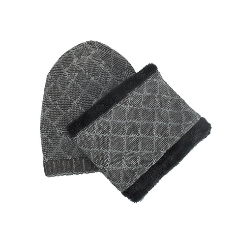 Berretto in Maglia Invernale E Sciarpa Per Uomo Donna Foderato In Pile Caldo Cappello Scaldacollo Motivo Diamante Jacquard