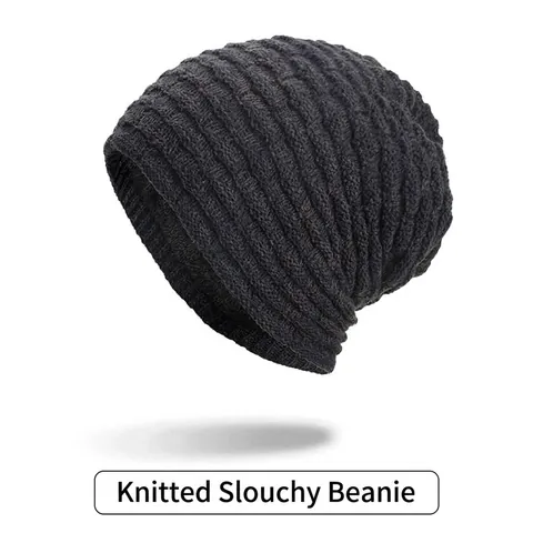Berretto Invernale in Maglia Foderato in Pile per Uomo Donna Caldo a Righe Orizzontali Slouchy Skull Cap Termico