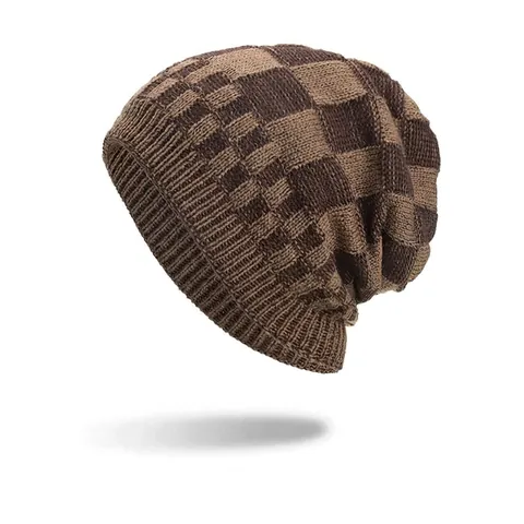 Bonnet D'hiver Unisexe En Tricot À Carreaux Pour Hommes Femmes Doublé Polaire Thermique Doux Chaud Bonnet Jacquard