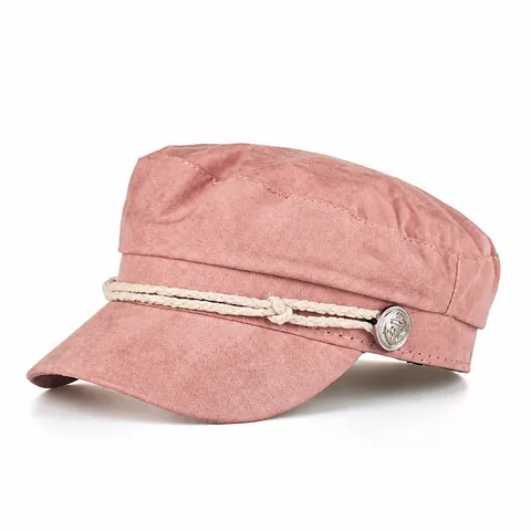 Vintage Cotton Captain Hat For Women Fashion Newsboy Cap With Decorative Rope And Metal Anchor Button Flat Top Beret