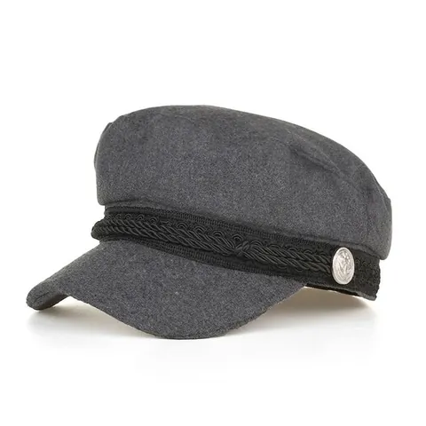 Vintage Woolen Newsboy Cap For Women Men Solid Color Sailor Hat With Braided Rope And Anchor Button Retro Flat Top Beret
