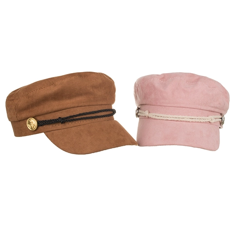Vintage Cotton Captain Hat For Women Fashion Newsboy Cap With Decorative Rope And Metal Anchor Button Flat Top Beret