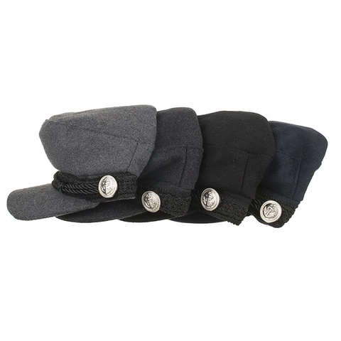 Vintage Woolen Newsboy Cap For Women Men Solid Color Sailor Hat With Braided Rope And Anchor Button Retro Flat Top Beret