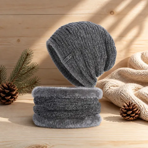Winter Warm Strickmütze Und Schal Set Fleece Gefüttert Thermische Slouchy Beanie Outdoor Halswärmer Für Herren Damen Unisex