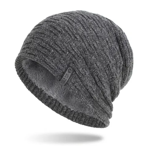 Cappello Beanie a Maglia con Fodera in Pile Invernale per Uomo Donna Caldo Cappuccio Slouchy con Toppa in Pelle Maglia Outdoor