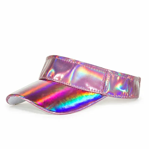 Holographische Laser PU Sonnenblende Für Damen Offenes Oberteil Verstellbare Reflektierende Metallkappe Sommer Strand Sportmütze