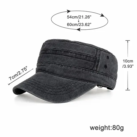 Washed Cotton Flat Top Cadet Cap For Men Vintage Military Style Outdoor Sunshade Breathable Adjustable Utility Hat Khaki Black Navy Army Green