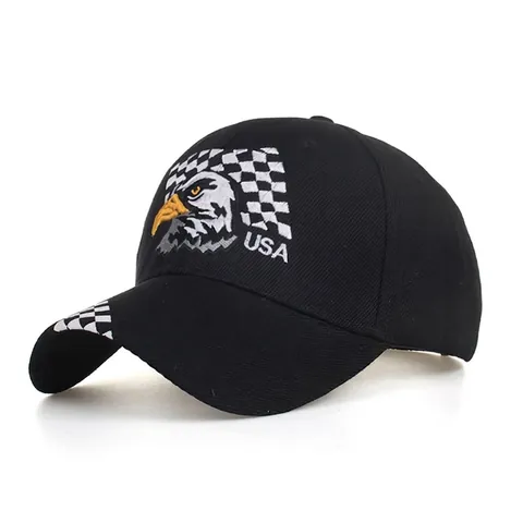 USA Eagle Embroidery Baseball Cap Black Checkered Flag Racing Sun Hat For Men Women Casual Outdoor Sports Adjustable Snapback
