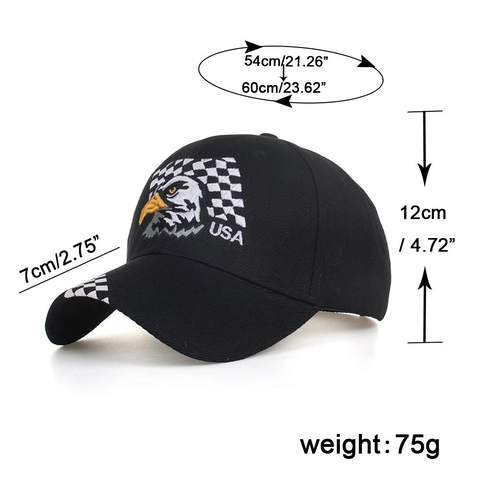 USA Eagle Embroidery Baseball Cap Black Checkered Flag Racing Sun Hat For Men Women Casual Outdoor Sports Adjustable Snapback