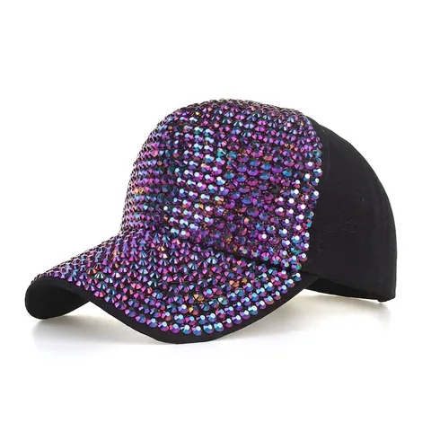Shiny Rhinestone Baseball Cap For Women Polyester Adjustable Outdoor Sun Hat Fashion Sparkly Bling Bling Snapback Hat