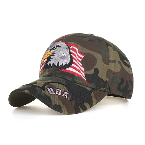 Camouflage Baseball Cap With Eagle USA Flag Embroidery Tactical Hat For Men Women Outdoor Sports Casual Adjustable Polyester Sun Cap