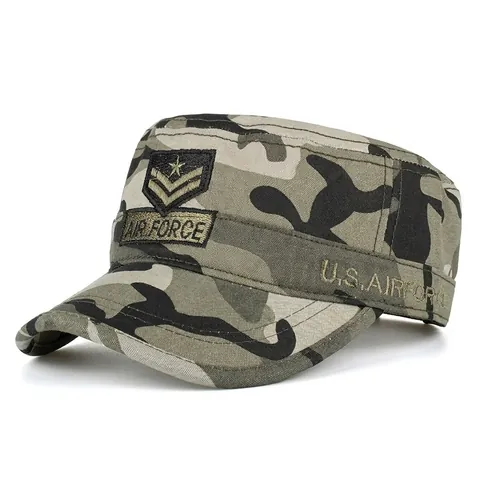 Gorra de Cadete Militar para Hombre Parte Superior Plana Algodón Lavado Aire Libre Sombrilla Camuflaje Béisbol Bordado Ejército Ajustable