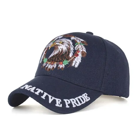 Cappellino da Baseball Ricamato Con Motivo Aquila Native Pride Lettere Cappello da Sole Regolabile Blu Marino Casual