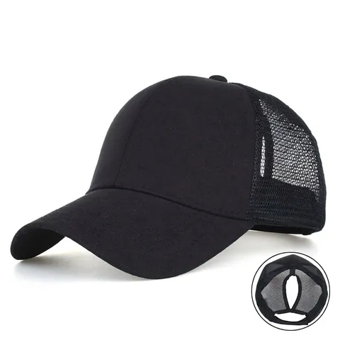 Damen Pferdeschwanz Baseballkappe Atmungsaktive Netz Trucker Hut Verstellbar Outdoor Sonnenhut Einfarbig Baumwolle Polyester Sportmütze