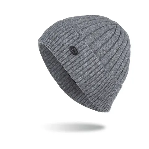 Berretto in Maglia Caldo Invernale Foderato in Pile Spessa Maglia a Costine Righe Risvolto Acrilico Termico per Uomo Donna