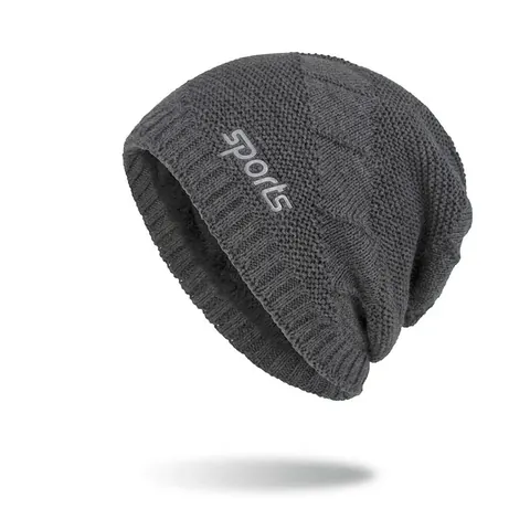 Men Winter Knitted Beanie Hat Fleece Lined Warm Sports Letter Diamond Pattern Acrylic Outdoor Skull Cap For Cold Weather