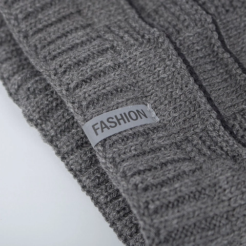 Men Winter Warm Knitted Beanie Hat Fleece Lined Thick Lattice Pattern Skull Cap With Fashion Label Outdoor Casual Headwear