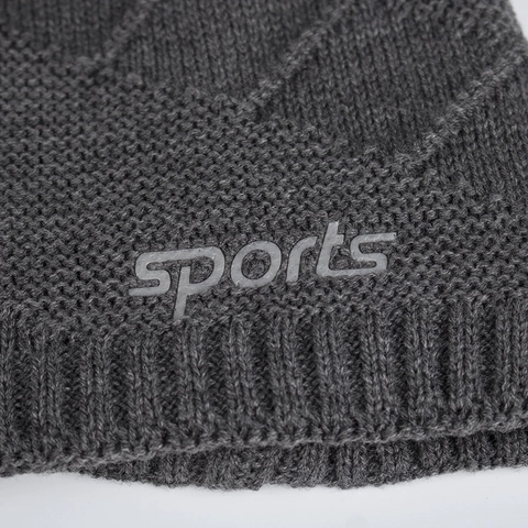 Men Winter Knitted Beanie Hat Fleece Lined Warm Sports Letter Diamond Pattern Acrylic Outdoor Skull Cap For Cold Weather