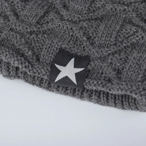 Winter Warm Knitted Beanie Hat For Men Women Thick Fleece Lined Skull Cap Star Label Geometric Wave Texture Soft Toque