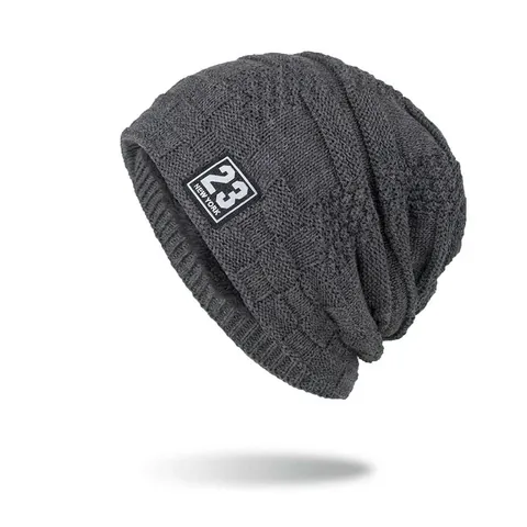 Gorro Beanie de Punto Cálido de Invierno para Hombre Con Parche de New York Forro de Felpa Textura de Rejilla Gorro Suave