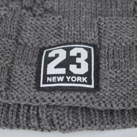 Gorro Beanie de Punto Cálido de Invierno para Hombre Con Parche de New York Forro de Felpa Textura de Rejilla Gorro Suave