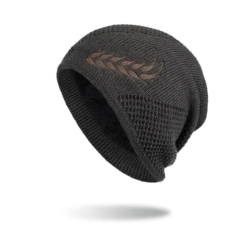Bonnet d'hiver chaud pour hommes et femmes doublé de polaire chapeau tricoté broderie épi de blé pullover skull cap thermique outdoor WM122