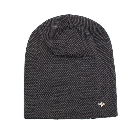 Winter Beanie Hat For Men Women Thick Fleece Lined Warm Knit Cap Herringbone Pattern Outdoor Casual Skull Cap With Metal Label