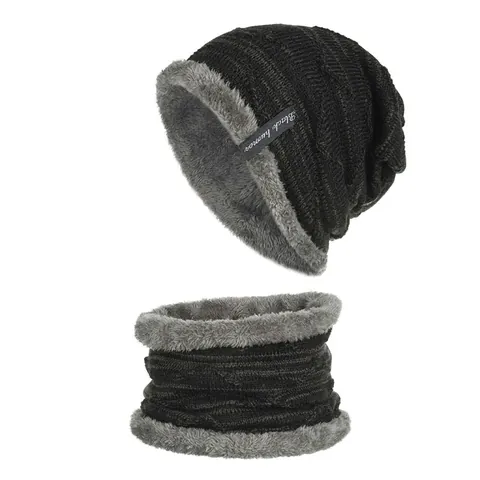 Set Berretto Invernale in Maglia Scaldacollo Foderato in Pile Caldo Berretto Spesso Sciarpa Circolare Per Uomo Donna Esterno Freddo