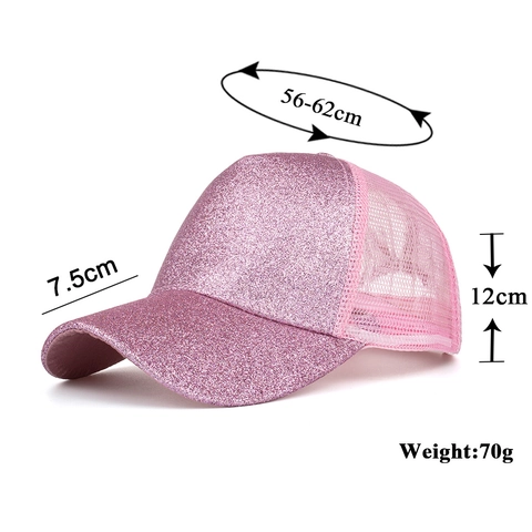 Casquette de Baseball Queue de Cheval Pailletée pour Femmes Criss Cross Messy Bun Dos en Filet Casquette Trucker Réglable Mode
