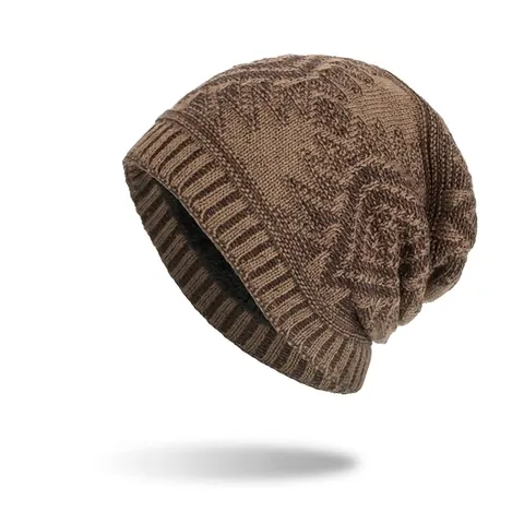 Winter Warm Knit Beanie Hat For Men Women Geometric Diamond Jacquard Pattern Faux Fur Lined Thick Cold Resistant Skull Cap