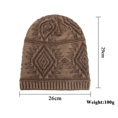 Winter Warm Knit Beanie Hat For Men Women Geometric Diamond Jacquard Pattern Faux Fur Lined Thick Cold Resistant Skull Cap