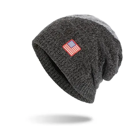 Unisex US Flag Slouchy Beanie Hat Winter Warm Knit Woolen Yarn Jacquard Striped Cable Knit Beanie For Men Women Everyday Outdoor