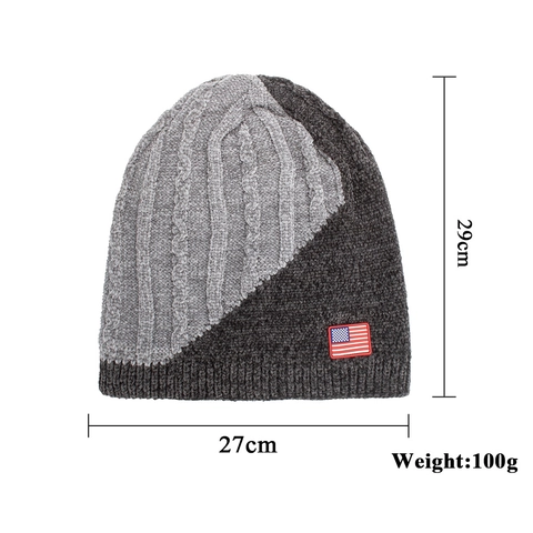Unisex US Flag Slouchy Beanie Hat Winter Warm Knit Woolen Yarn Jacquard Striped Cable Knit Beanie For Men Women Everyday Outdoor