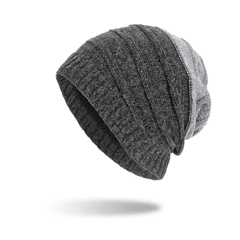 Berretto in Maglia a Righe a Contrasto Unisex per Donna Uomo Inverno Caldo Acrilico Foderato in Pile Slouchy Skull Cap Copricapo a Contrasto
