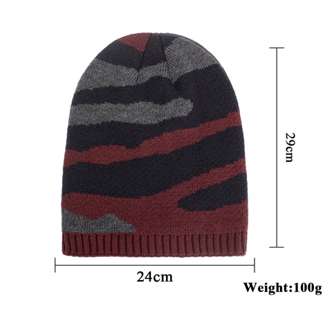 Unisex Winter Striped Knit Beanie Hat With Warm Fleece Lining Casual Acrylic Camouflage Skull Cap For Outdoor Cold Protection