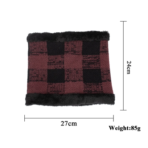 Unisex Winter Warm Knit Hat Scarf Set Plaid Acrylic Beanie Fleece Lined Neck Warmer Thermal Accessories For Outdoor