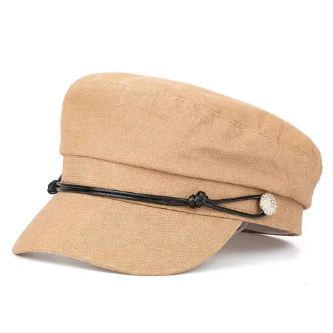 Damen Schirmmütze Military Style Flachdeckel Hut Polyester Baumwolle Strass Knopf Seil Dekoration Herbst Winter Casual Baker Boy Mütze